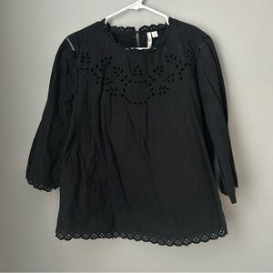 LC Lauren Conrad Black Linen Eyelet Blouse